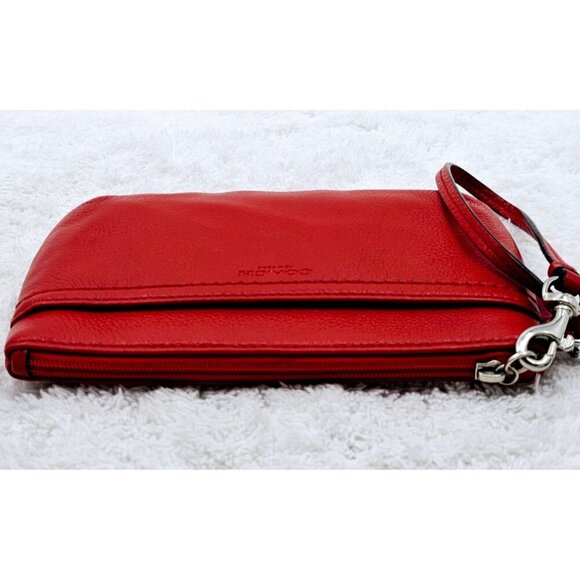 COACH Coral Red Pebble Leather Large Wallet Wristlet Purse - Picture 12 of 14